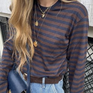 Tanja KVL Collectie Longsleeve navy brown stripes